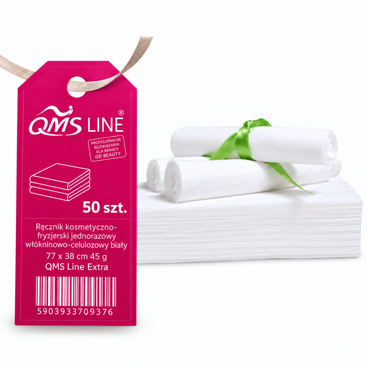 Ręcznik kosmetyczno-fryzjerski jednorazowy włókninowo-celulozowy biały 77x38 cm 45 g 50 szt. – QMS Line Extra