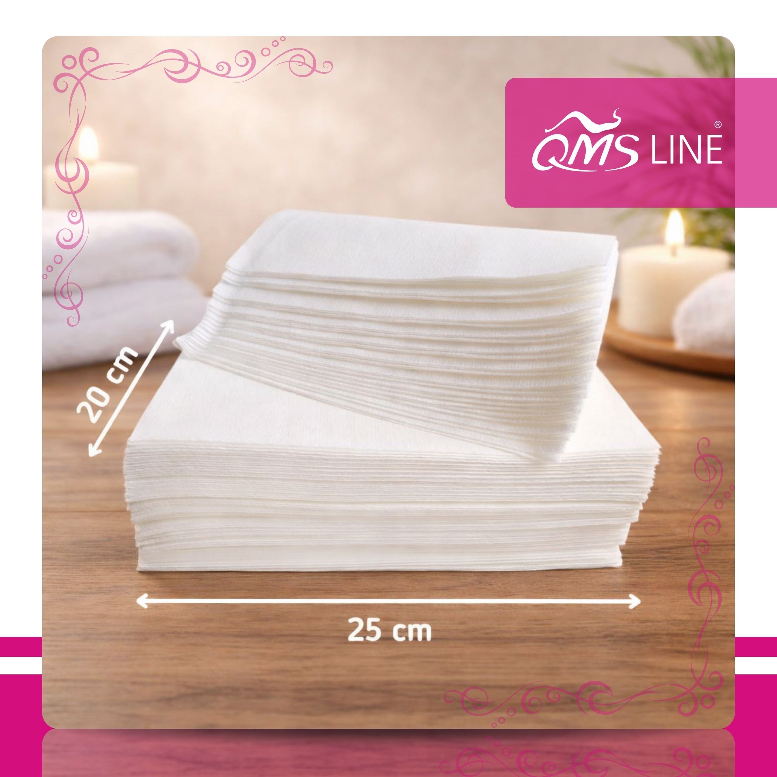Chusteczki kosmetyczne jednorazowe włókninowe perforowane białe QMS Line Premium 25 × 20 cm 40 g 100 szt. – wygoda, higiena i sprawna praca w gabinecie - obrazek 6