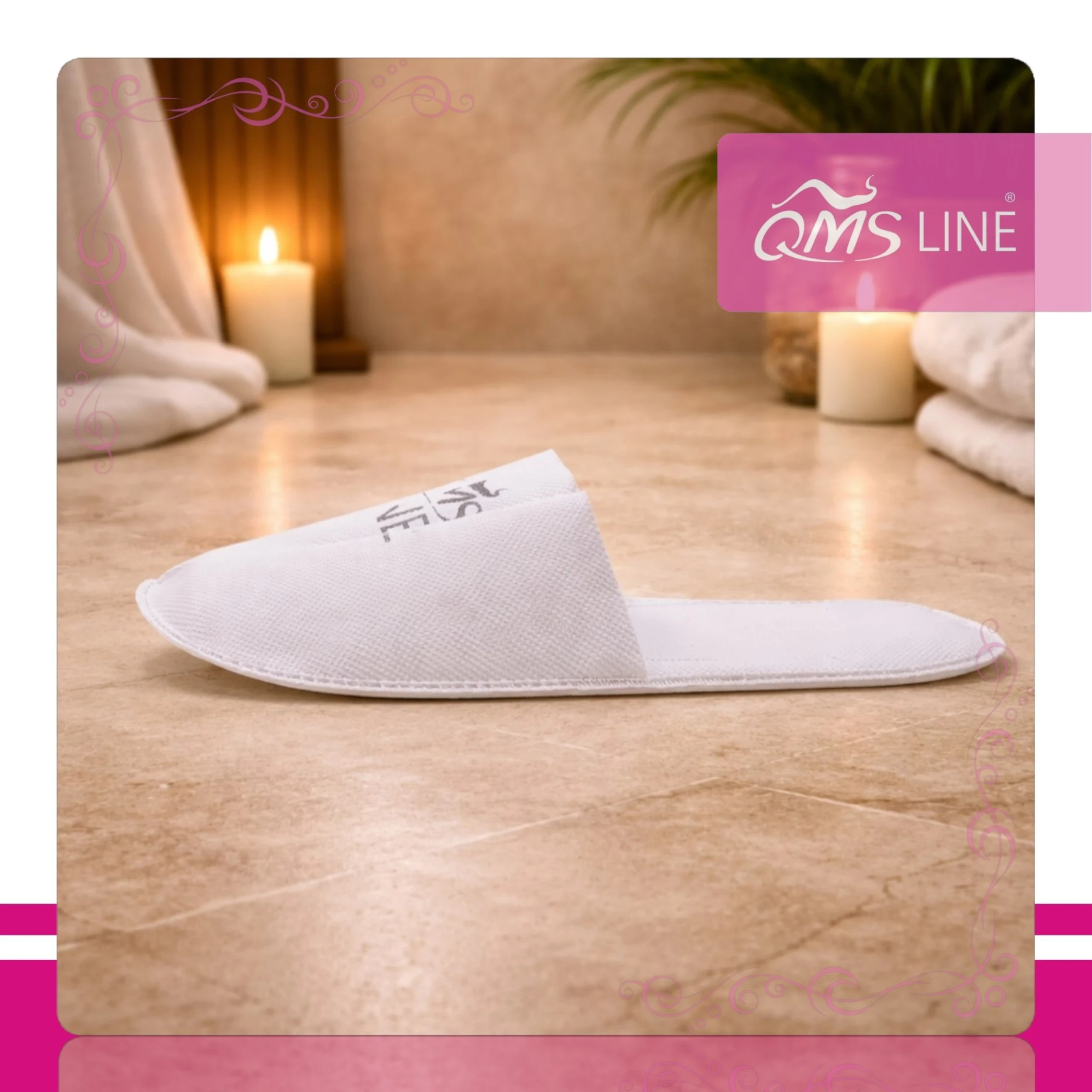 Kapcie jednorazowe włókninowe z Twoim logo białe pakowane zbiorczo QMS Line Silver – personalizowane kapcie do hoteli, SPA i salonów beauty - obrazek 3