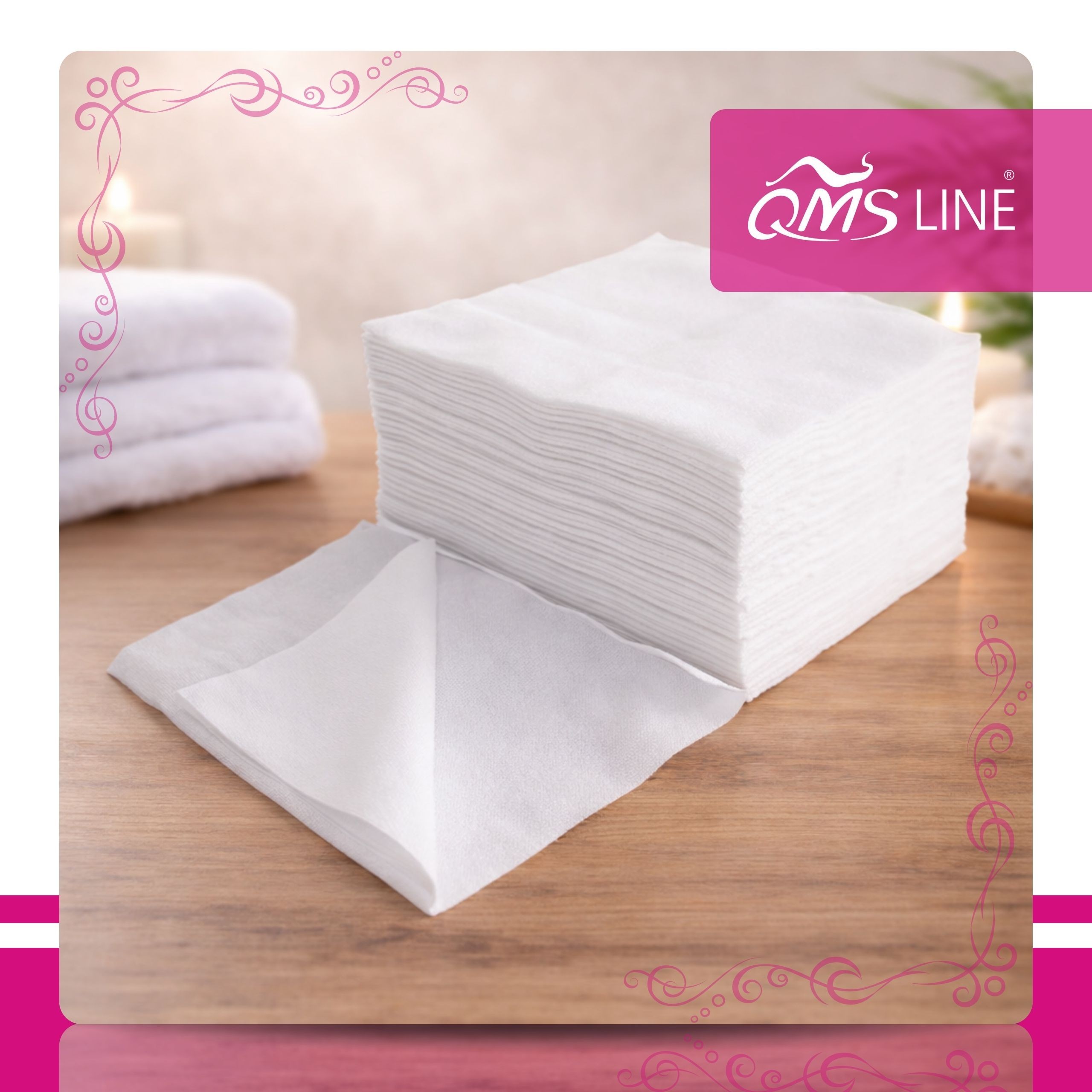 Chusteczki kosmetyczne jednorazowe włókninowe QMS Line Premium 20 × 16 cm 45 g 100 szt. – czystość i wygoda w gabinecie - obrazek 3