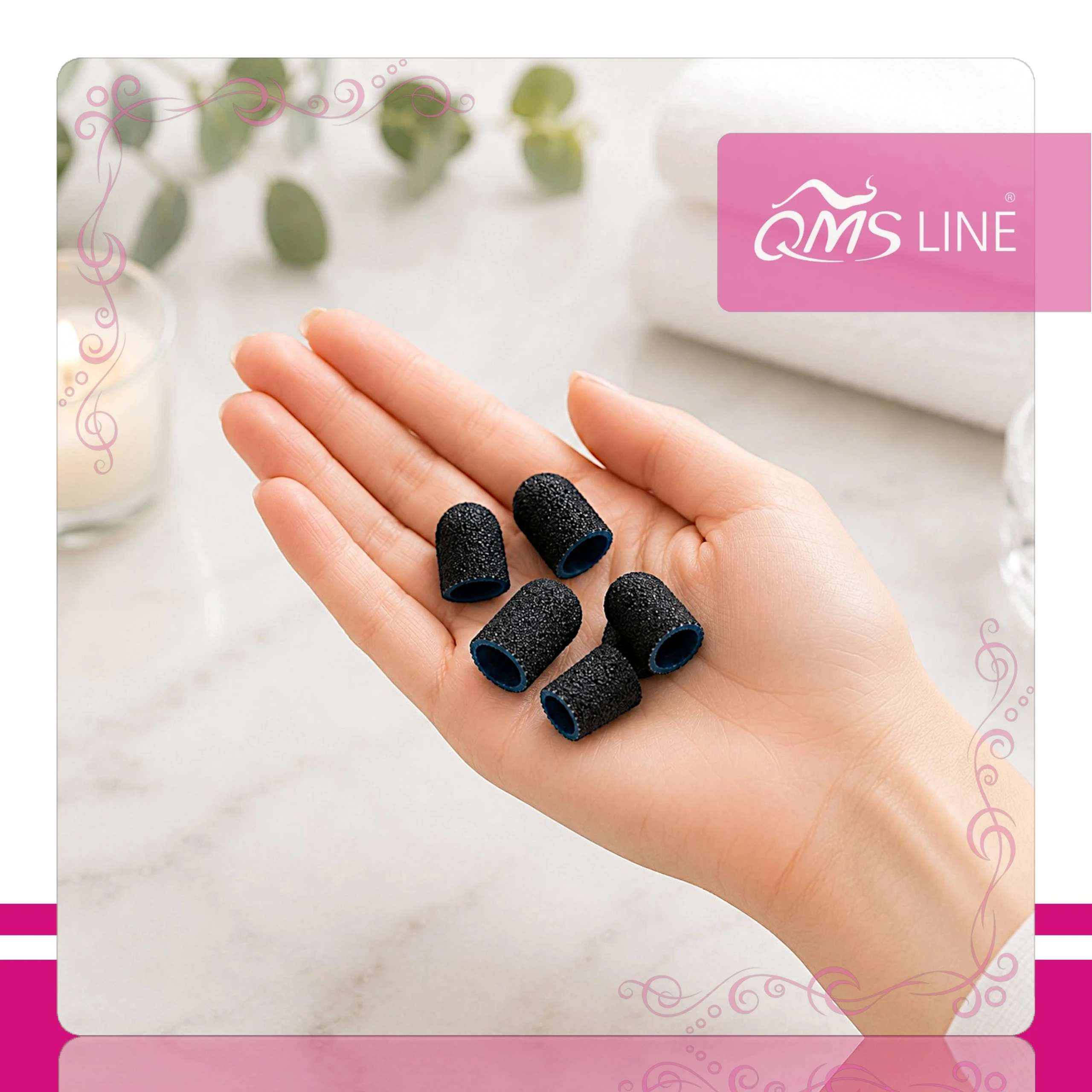 Kapturki ścierne do pedicure turkusowe 13 mm gradacja 150 - 100 szt. QMS Line Premium – wygładzanie skóry stóp w większym zapasie - obrazek 4