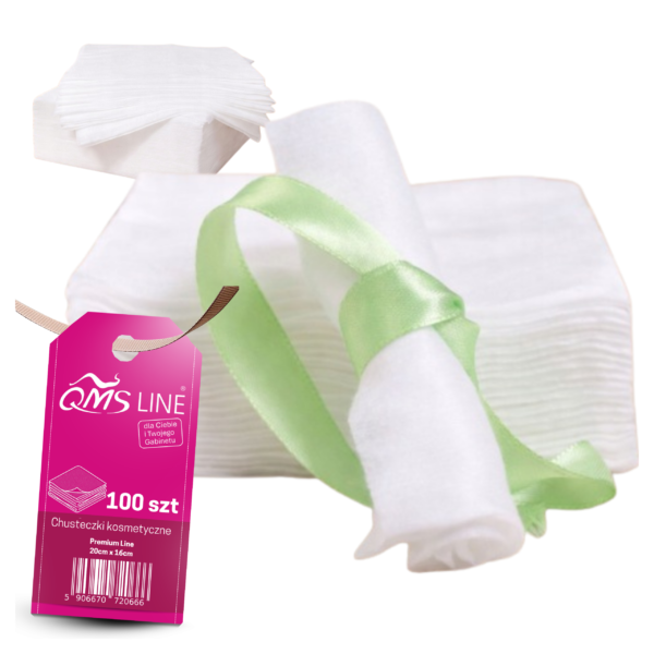 Chusteczki kosmetyczne jednorazowe gładkie białe 20 × 16 cm 40 g QMS Line Premium 100 szt. – higiena i wygoda w gabinecie beauty