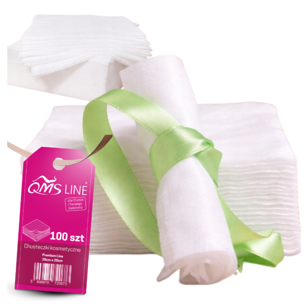 Chusteczki kosmetyczne jednorazowe gładkie białe 25 × 20 cm 45 g QMS Line Premium 100 szt. – higiena i wygoda w pracy beauty