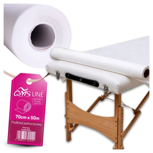 Podkład kosmetyczny włókninowy jednorazowy 70 cm × 50 m 27 g QMS Line Extra – czystość, komfort i profesjonalna ochrona stanowiska