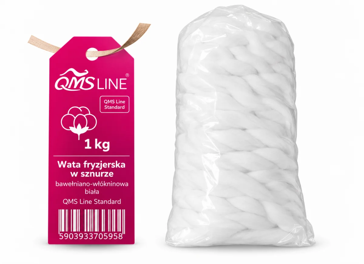Wata fryzjerska w sznurze bawełniano-włókninowa biała 1 kg – QMS Line Standard